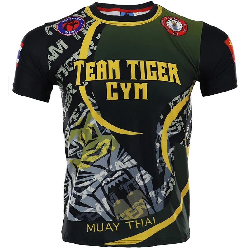 Mma Shirt Rashguard Men Tiger Dragon Muay Thai Jersey Cotton Kick Boxing Compression Muaythai T Shirt Fitness Boxeo BJJ Tee Tops