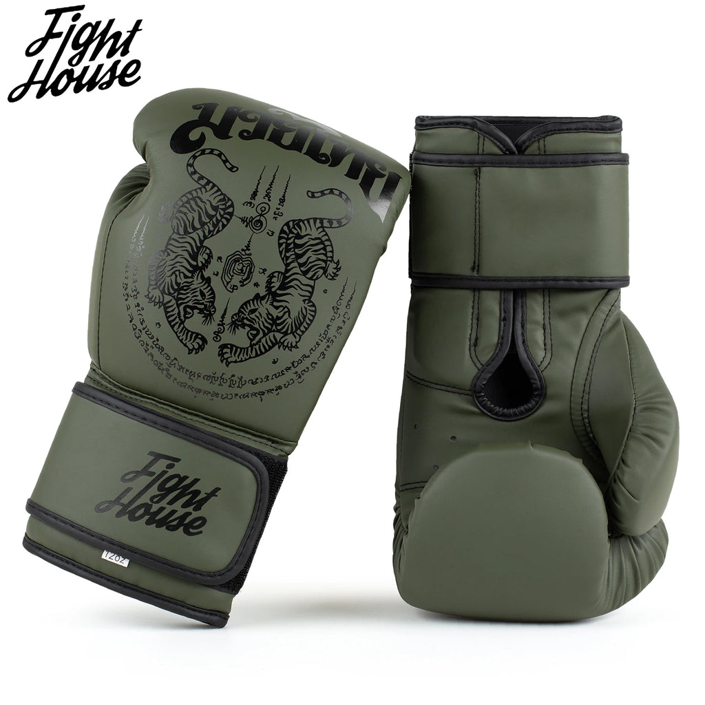 Fight House 10OZ 12OZ 14OZ 16OZ Muay Thai Boxing Gloves Double Tiger Apricot Black Gold Fighting Training Boxing Gloves